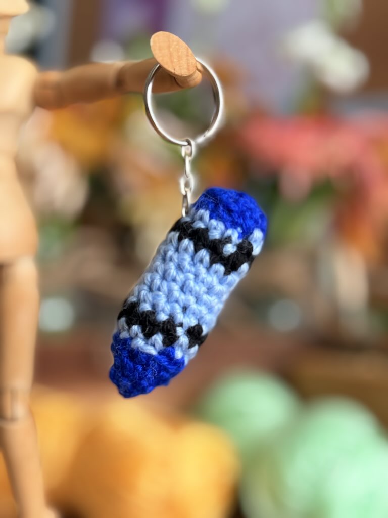 keychain crochet blue crayon toy