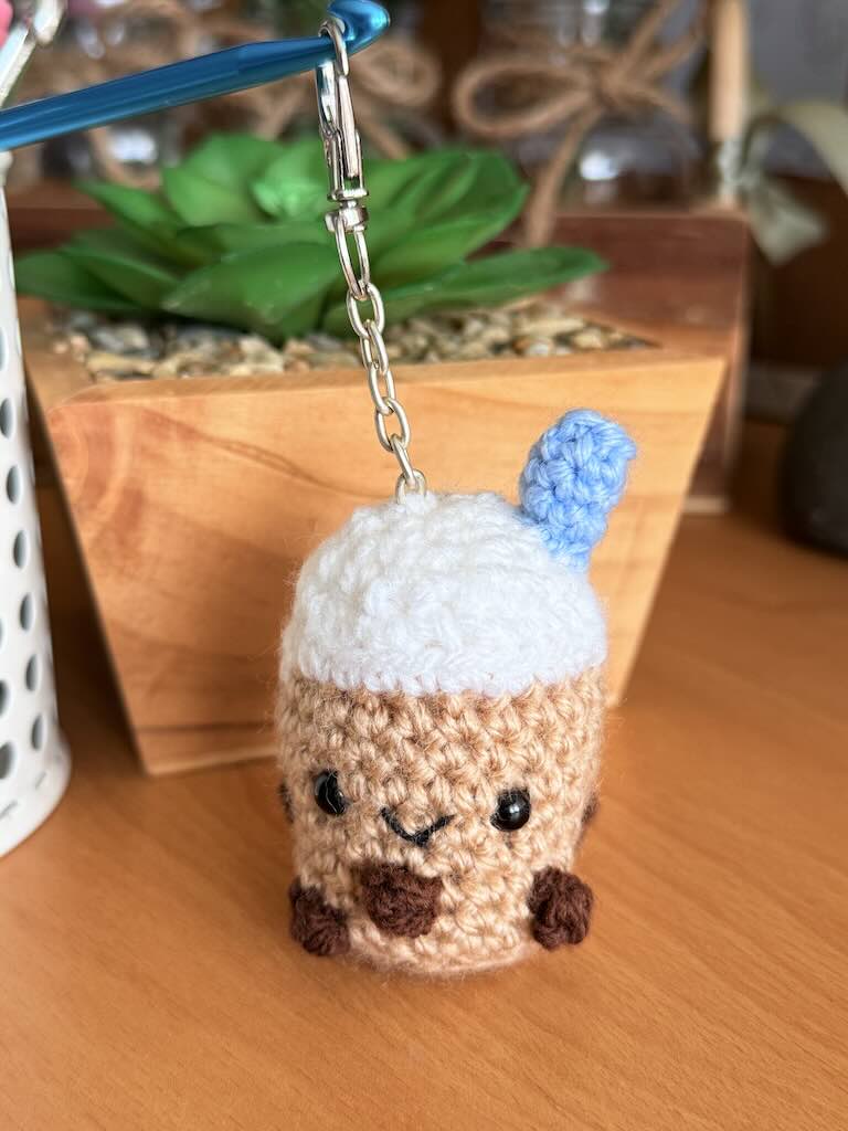 keychain handmade crochet boba tea toy with tiny tapioca pearls