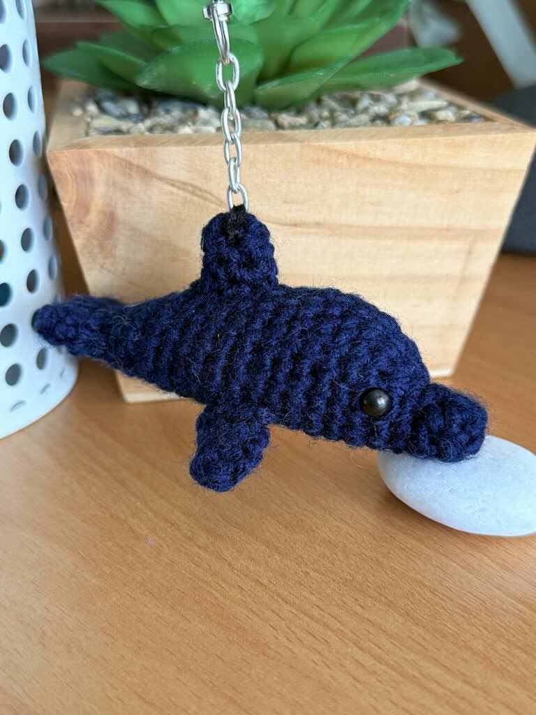 keychain handmade crochet dolphin toy with curved body and soft fins
