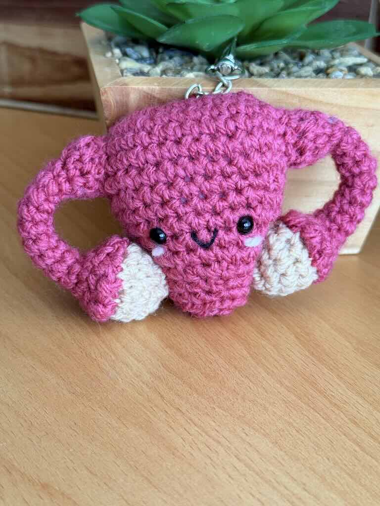 keychain handmade crochet uterus toy in pink yarn