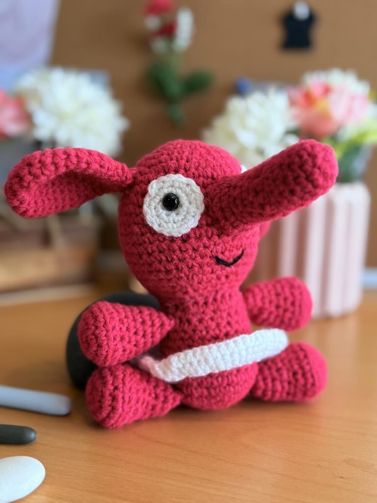 handmade crochet cute red elephant dressed as ballerina with tutu