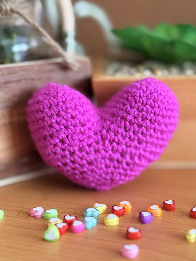 handmade crochet pink heart with soft texture and cute design